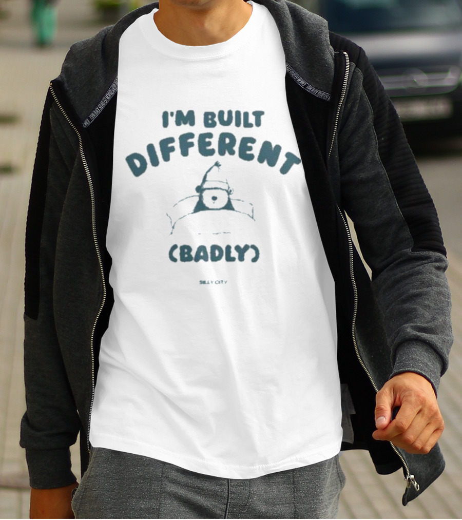 Sillycityco I’m Built Different Badly Funny Santa Hat Character T-Shirt