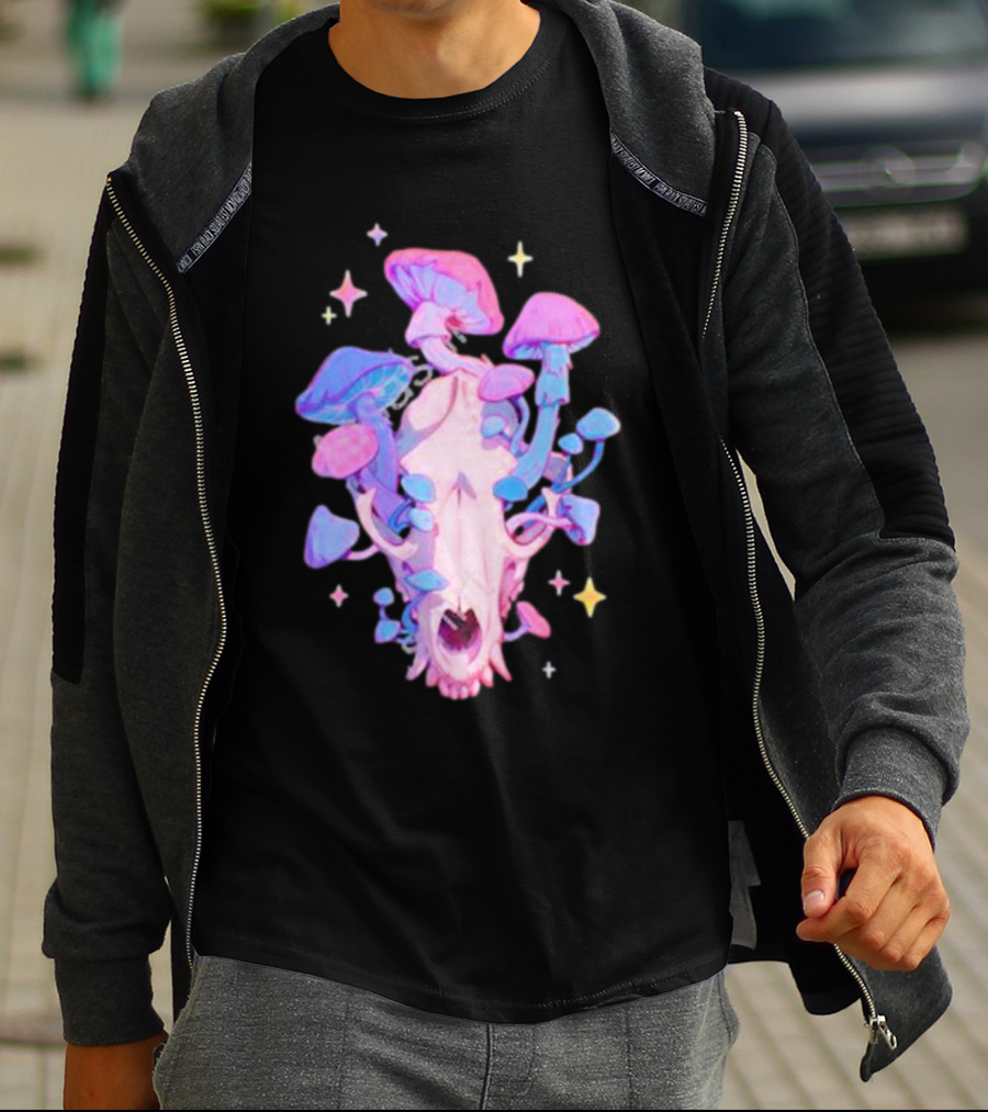 Simkaye Storenvy Magic Raccoon Skull Psychedelic Mushrooms Stars T-Shirt