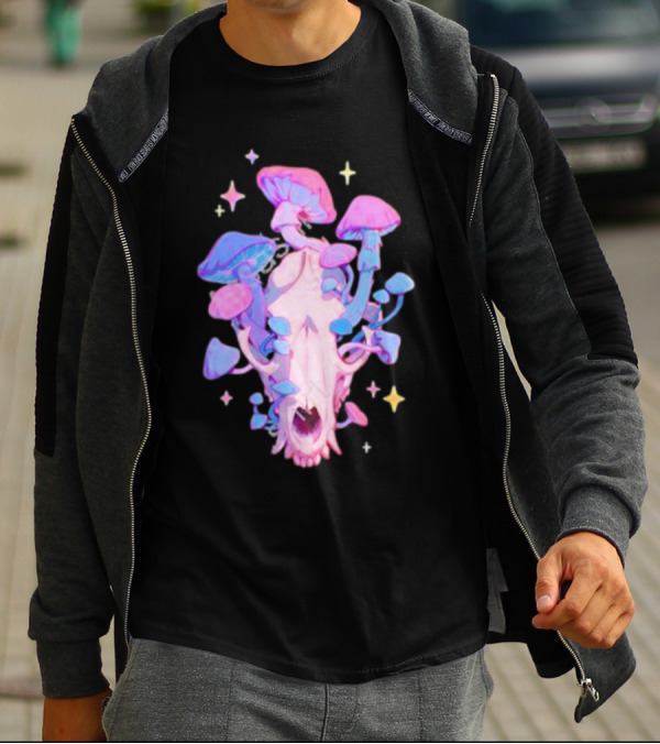 Simkaye Storenvy Magic Raccoon Skull Psychedelic Mushrooms Stars T-Shirt