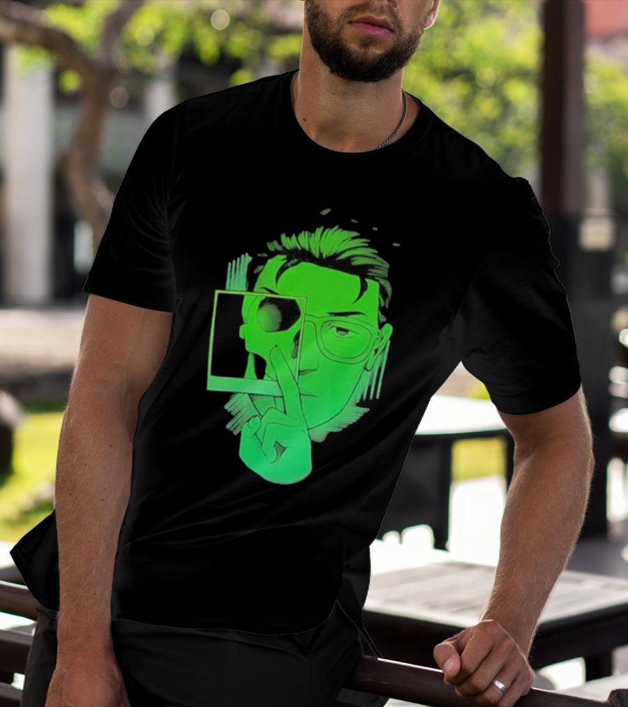 Skull Polaroid Green Neon Portrait Framerate T-Shirt