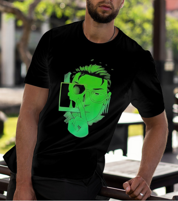 Skull Polaroid Green Neon Portrait Framerate T-Shirt