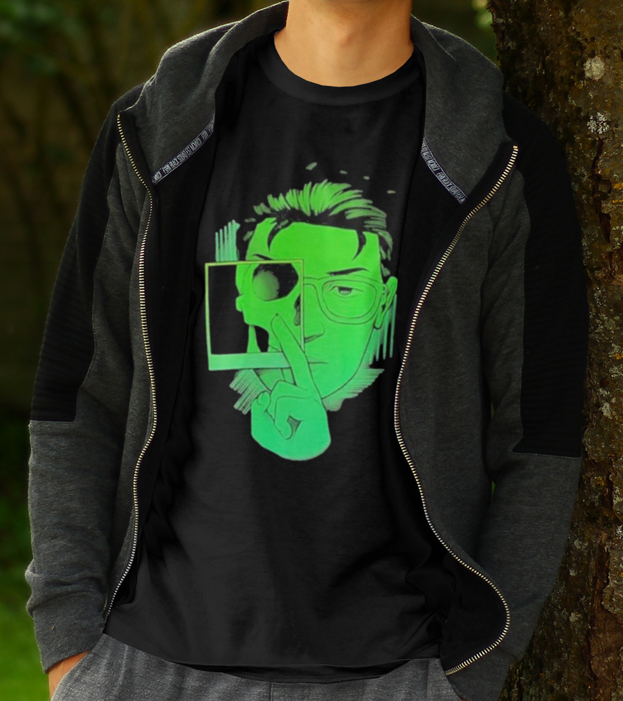 Skull Polaroid Green Neon Portrait Framerate T-Shirt
