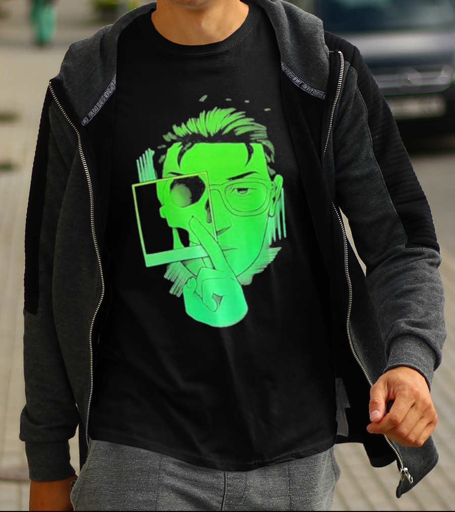 Skull Polaroid Green Neon Portrait Framerate T-Shirt