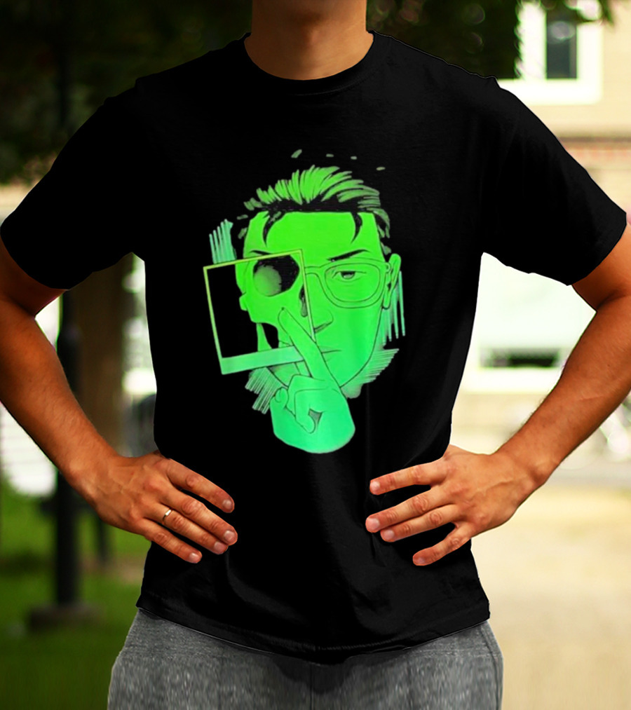 Skull Polaroid Green Neon Portrait Framerate T-Shirt