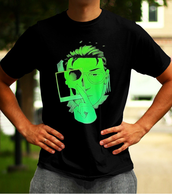 Skull Polaroid Green Neon Portrait Framerate T-Shirt