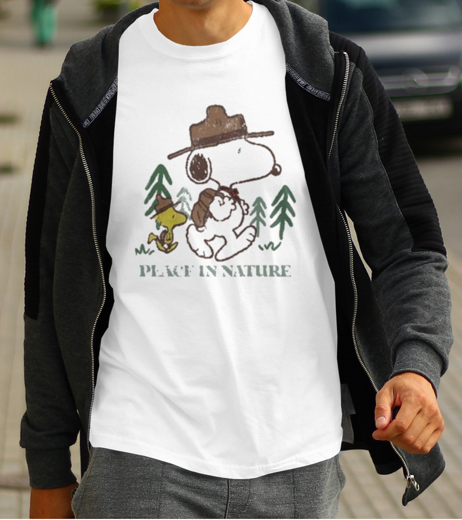 Snoopy Peace In Nature With Woodstock And Trees T-Shirt