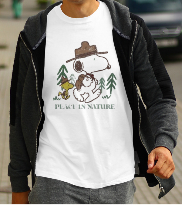 Snoopy Peace In Nature With Woodstock And Trees T-Shirt