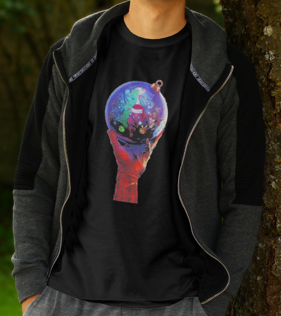 Spider-Man Christmas Ornament With Santa Hat Reflection T-Shirt