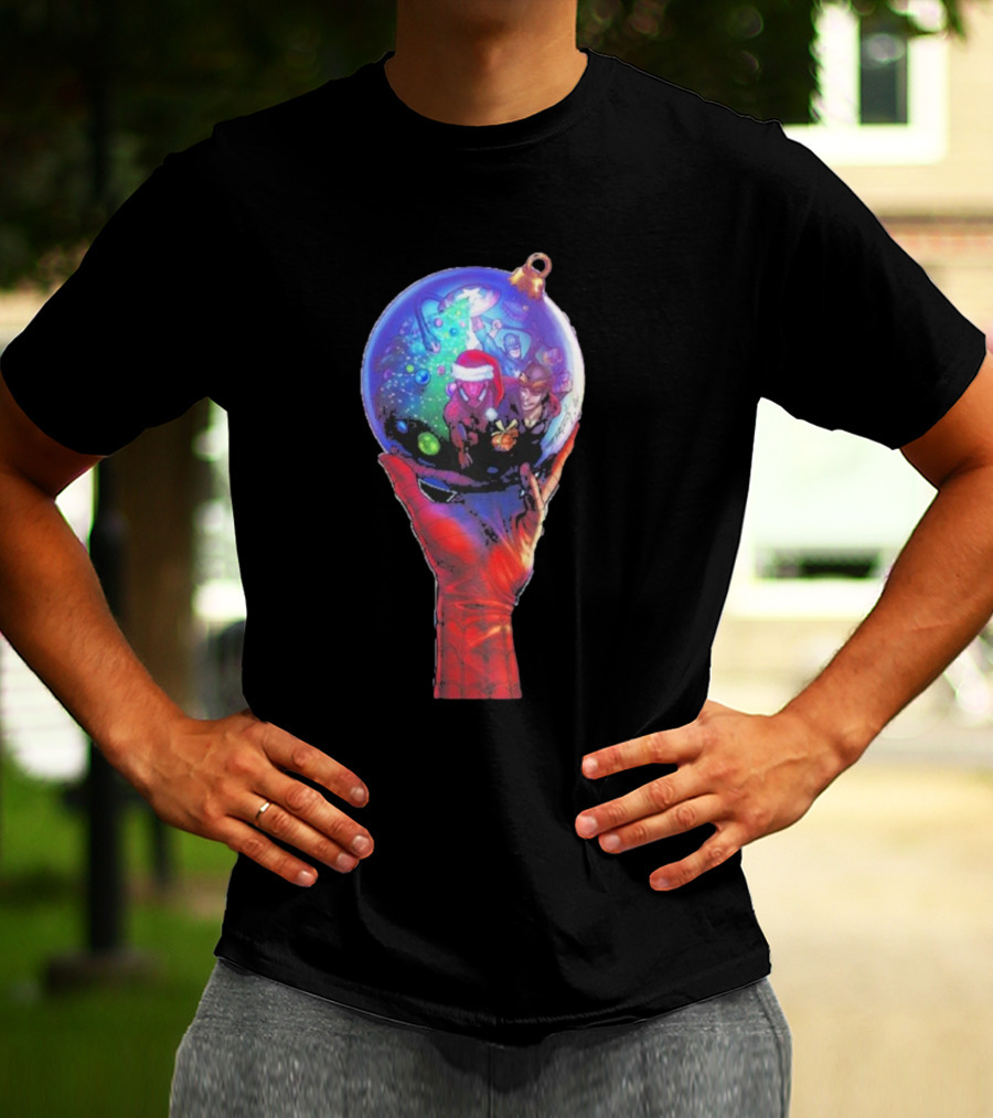 Spider-Man Christmas Ornament With Santa Hat Reflection T-Shirt