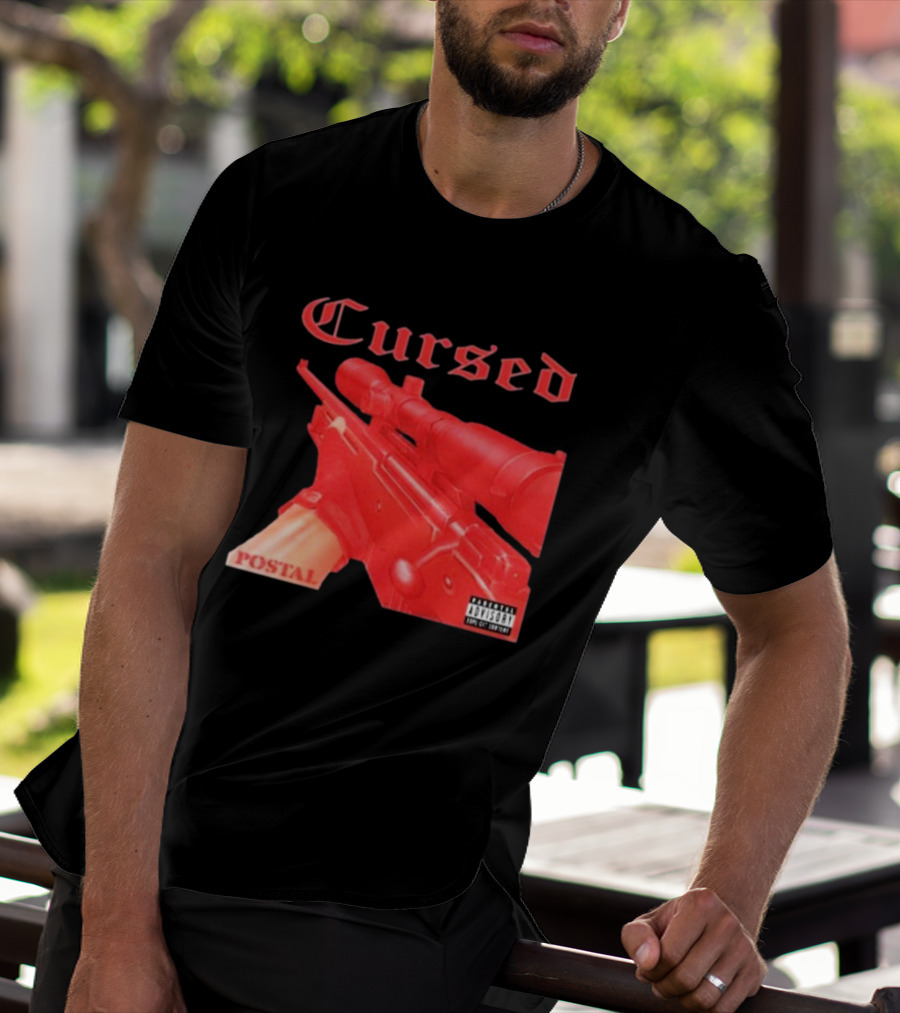 Cursed Postal Rifle Record Text Explicit Content T-Shirt