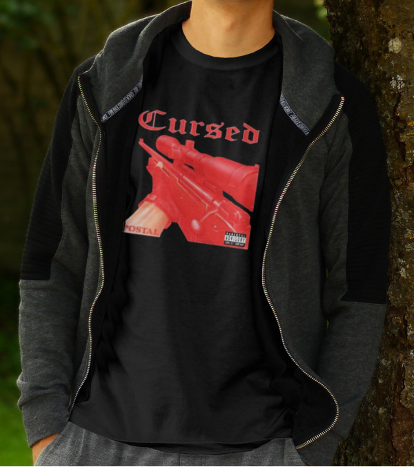 Cursed Postal Rifle Record Text Explicit Content T-Shirt