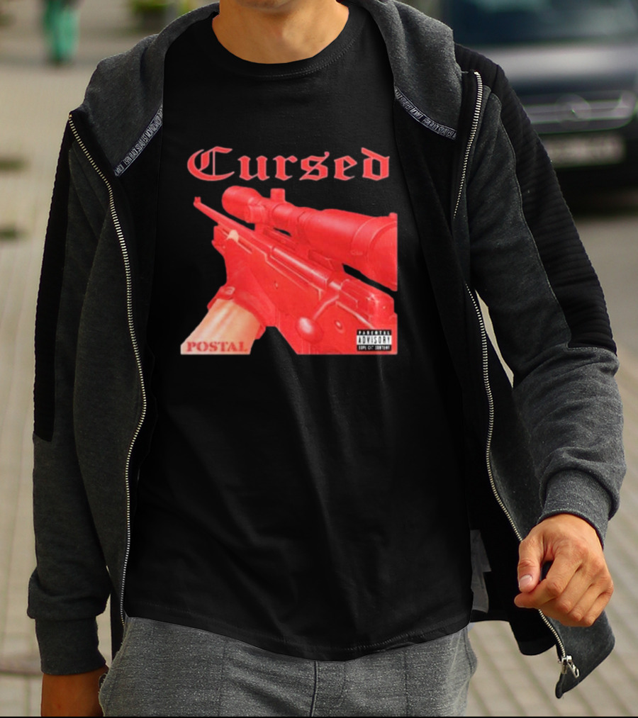 Cursed Postal Rifle Record Text Explicit Content T-Shirt
