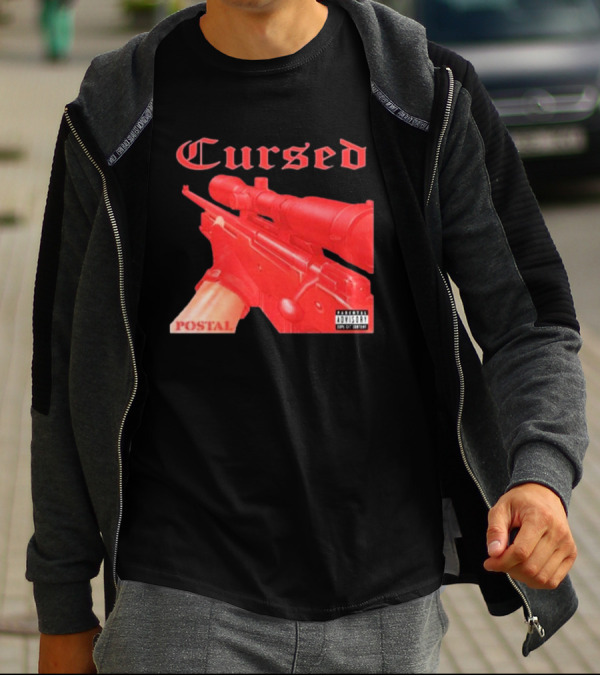 Cursed Postal Rifle Record Text Explicit Content T-Shirt