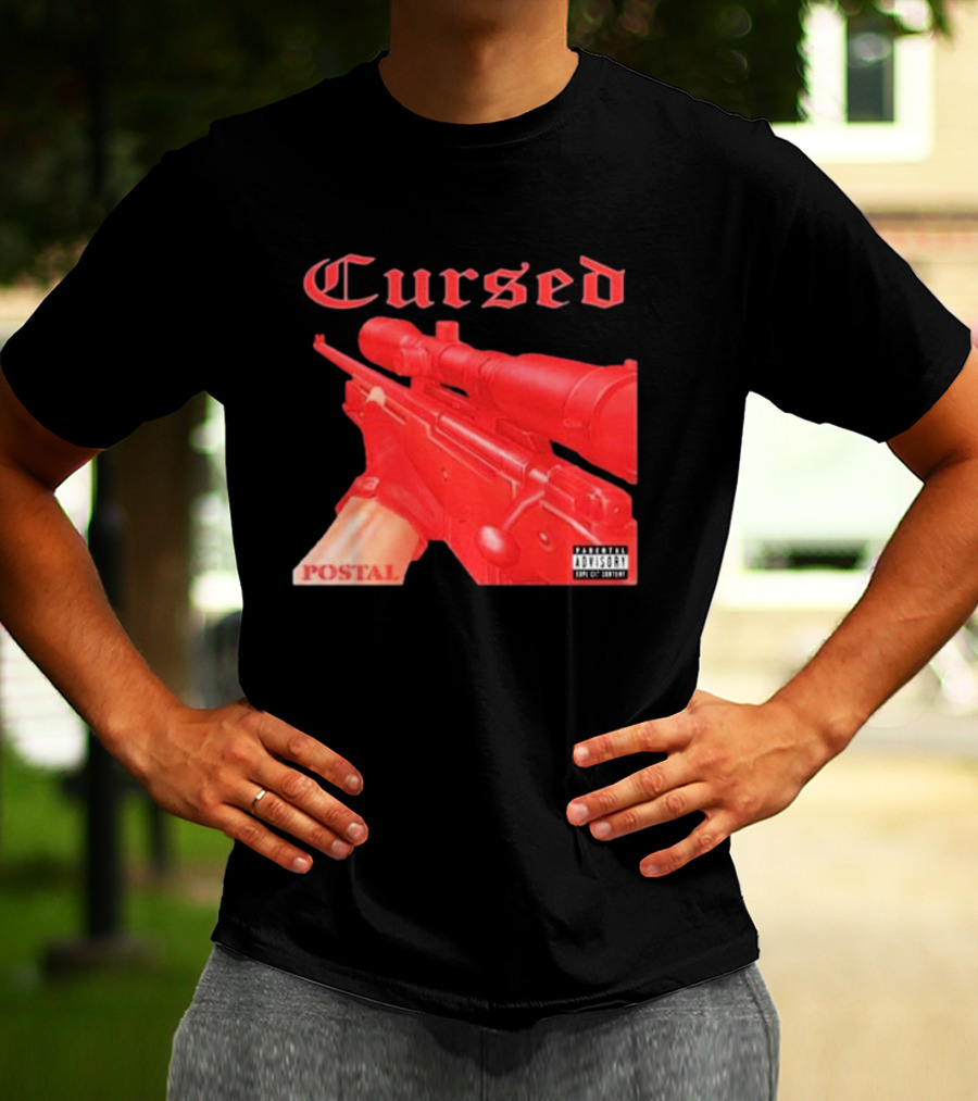 Cursed Postal Rifle Record Text Explicit Content T-Shirt
