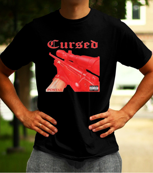Cursed Postal Rifle Record Text Explicit Content T-Shirt