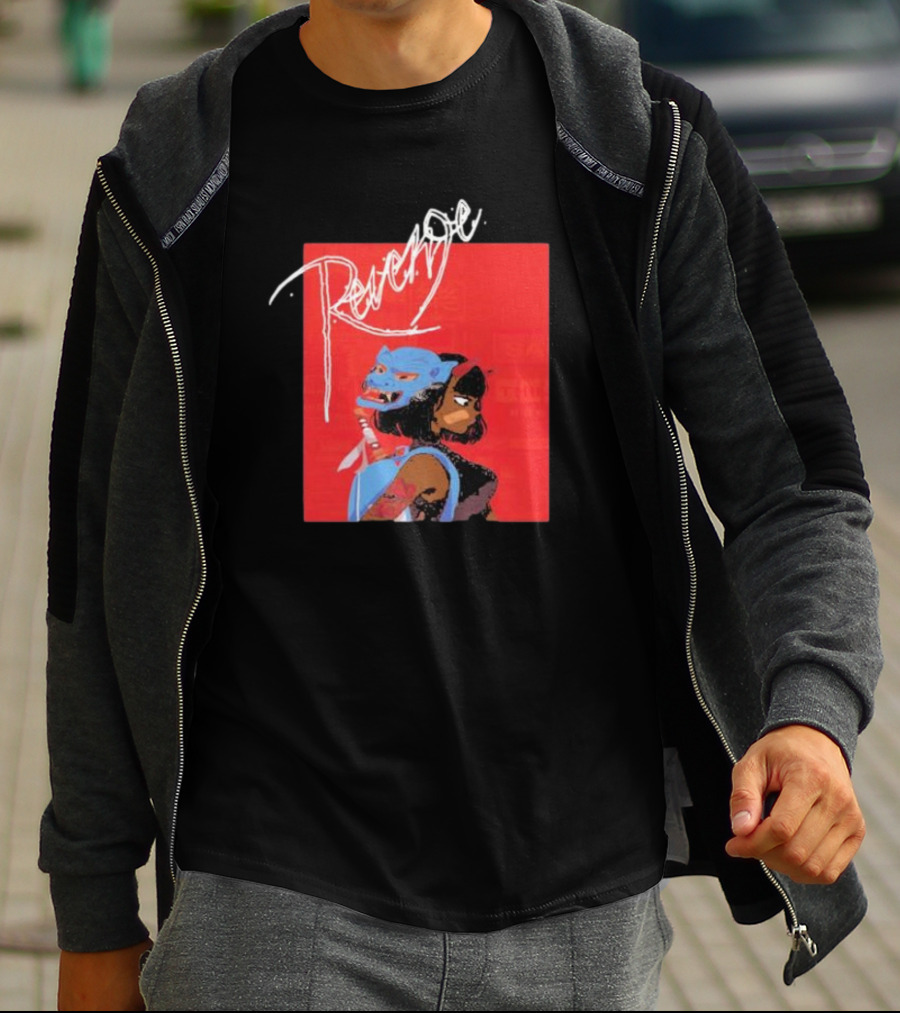 Revenge Warrior With Blue Mask And Bold Typography T-Shirt