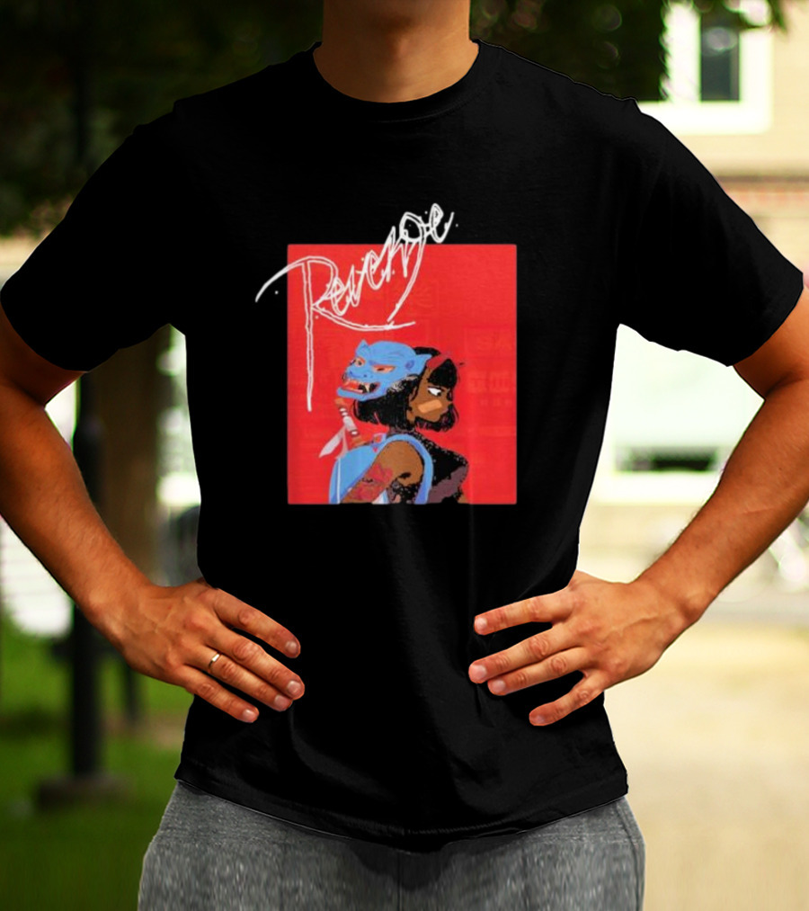 Revenge Warrior With Blue Mask And Bold Typography T-Shirt