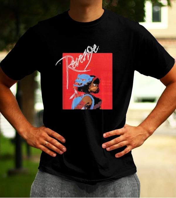 Revenge Warrior With Blue Mask And Bold Typography T-Shirt