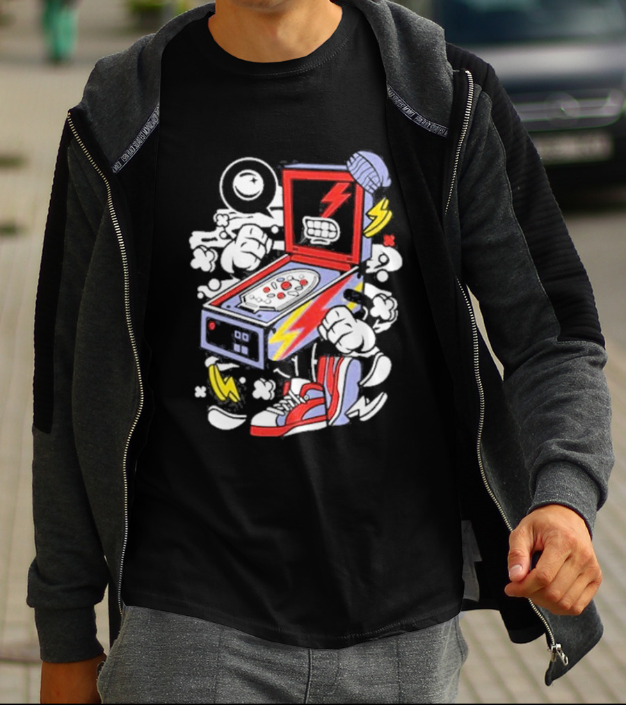 Stern Pinball Lightning Bolt Cartoon Sneakers T-Shirt