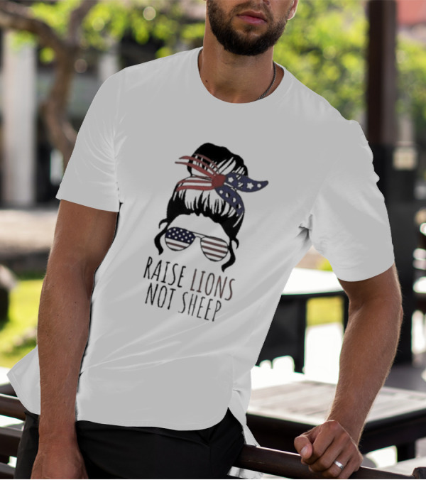 Raise Lions Not Sheep American Flag Sunglasses Messy Bun Stars And Stripes Bandana T-Shirt
