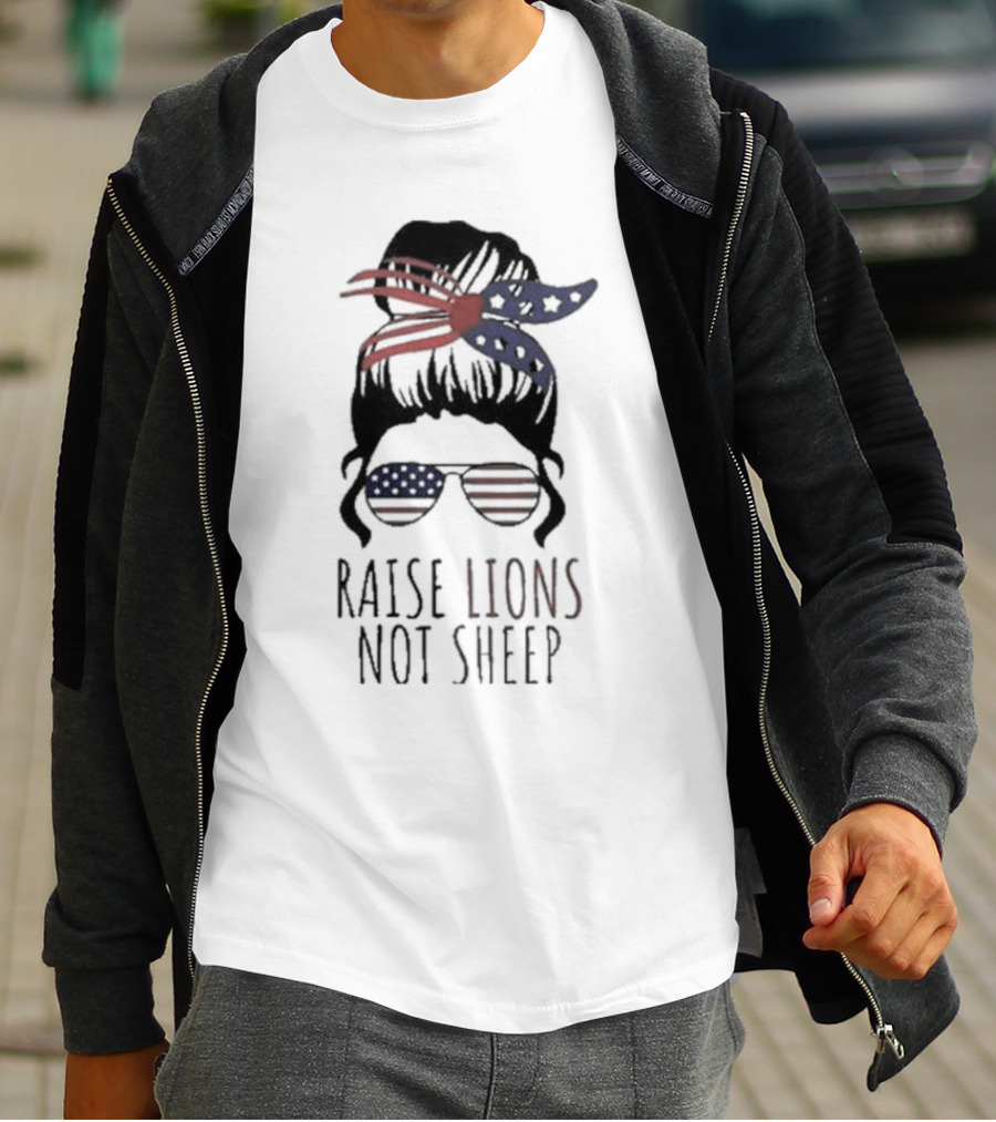 Raise Lions Not Sheep American Flag Sunglasses Messy Bun Stars And Stripes Bandana T-Shirt