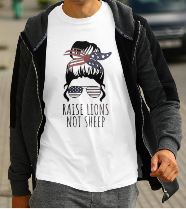 Raise Lions Not Sheep American Flag Sunglasses Messy Bun Stars And Stripes Bandana T-Shirt