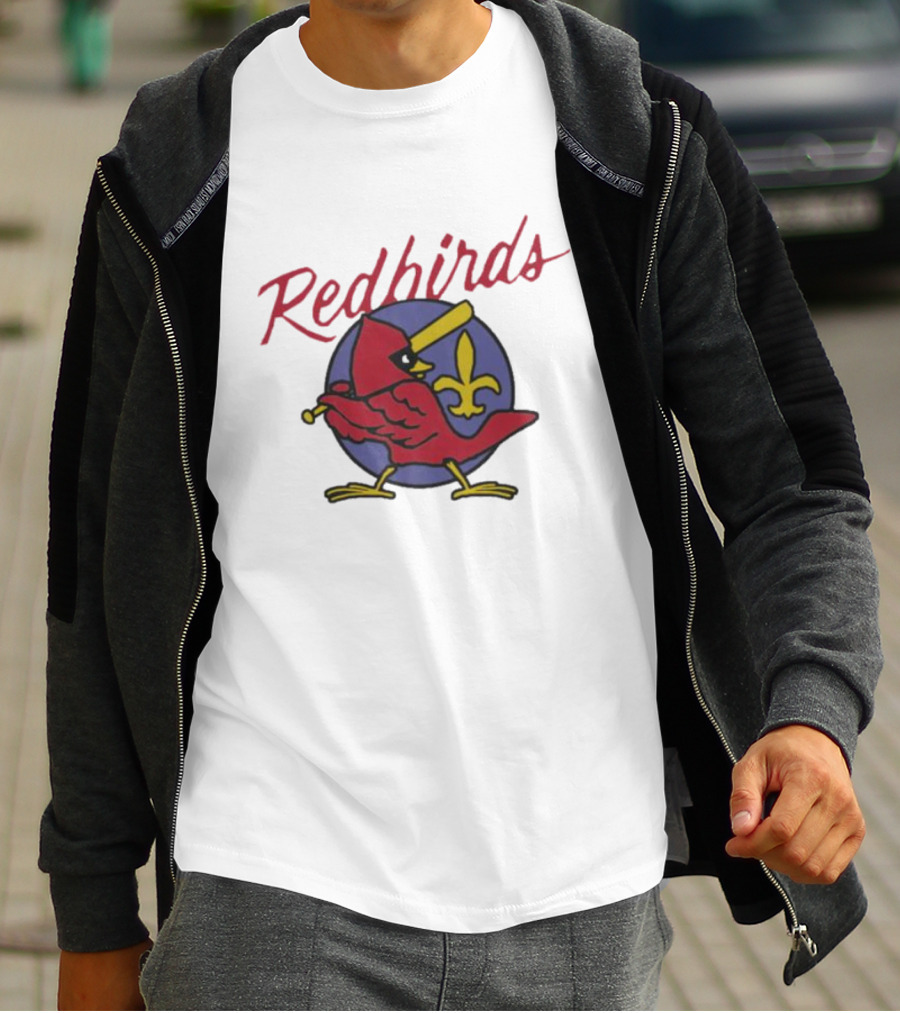 Redbirds St Louis Cardinals Baseball Fleur-de-Lis Icon Bird Bat T-Shirt