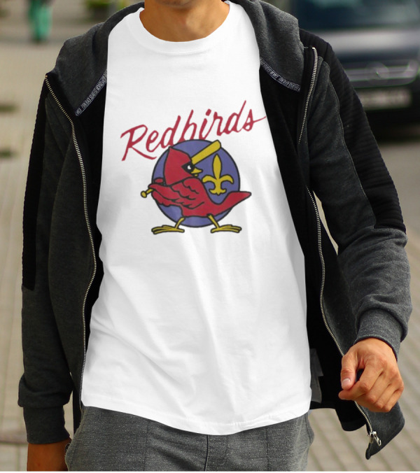 Redbirds St Louis Cardinals Baseball Fleur-de-Lis Icon Bird Bat T-Shirt