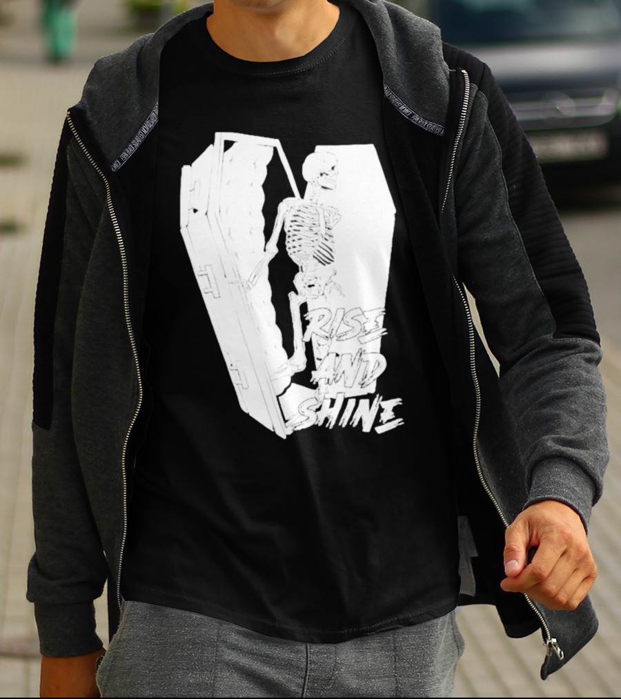 Rise And Shine Skeleton Emerging From Coffin T-Shirt