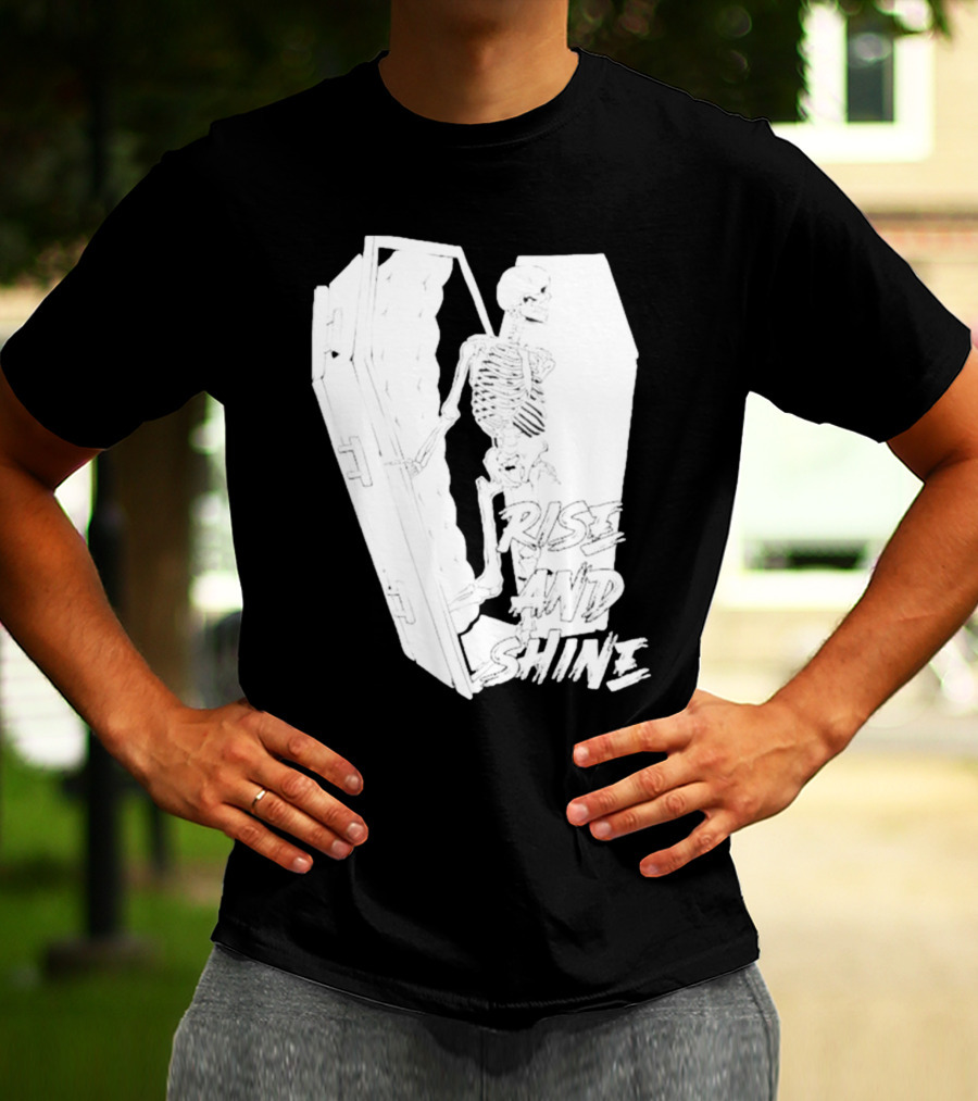 Rise And Shine Skeleton Emerging From Coffin T-Shirt