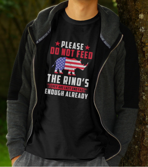 Please Do Not Feed The Rino’s They Are Lazy And Fat Enough Already USA Flag Rhino T-Shirt