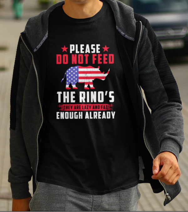 Please Do Not Feed The Rino’s They Are Lazy And Fat Enough Already USA Flag Rhino T-Shirt