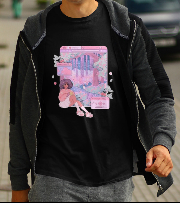 Sheilur Dreamy Strawberry Window Girl In Pink Forest T-Shirt