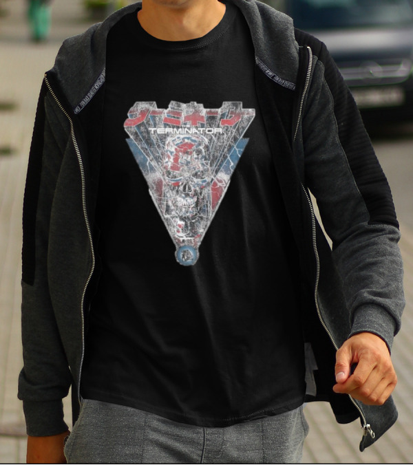 Terminator Kanji Retro Skull Lightning Glow In The Dark T-Shirt