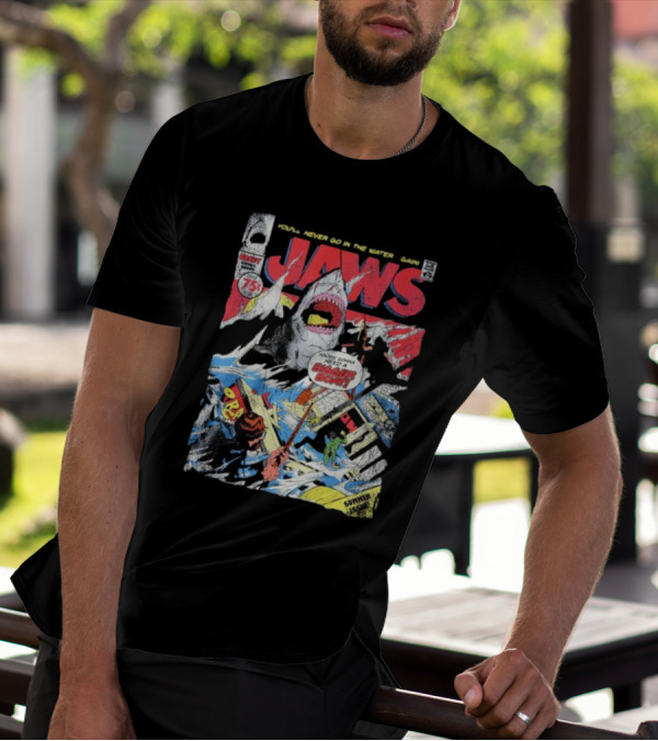 Jaws Comic Cover You'll Never Go In The Water Again You're Gonna Need A Bigger Boat 75 Cent July Roy Thomas Ross Andru Comic Code Authority T-Shirt