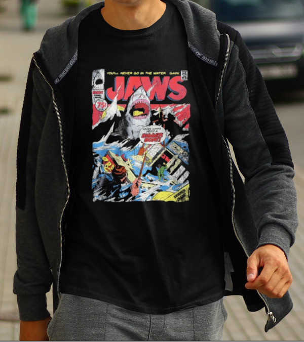 Jaws Comic Cover You'll Never Go In The Water Again You're Gonna Need A Bigger Boat 75 Cent July Roy Thomas Ross Andru Comic Code Authority T-Shirt