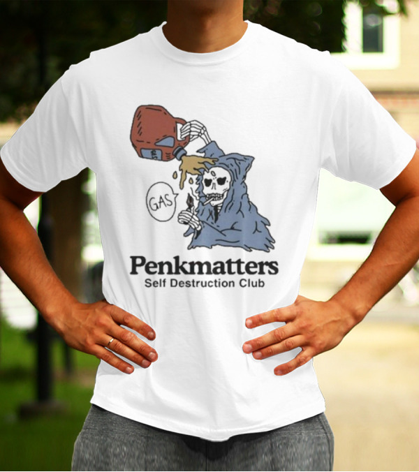 Penkmatters Self Destruction Club Gas Can Pouring On Hooded Figure T-Shirt