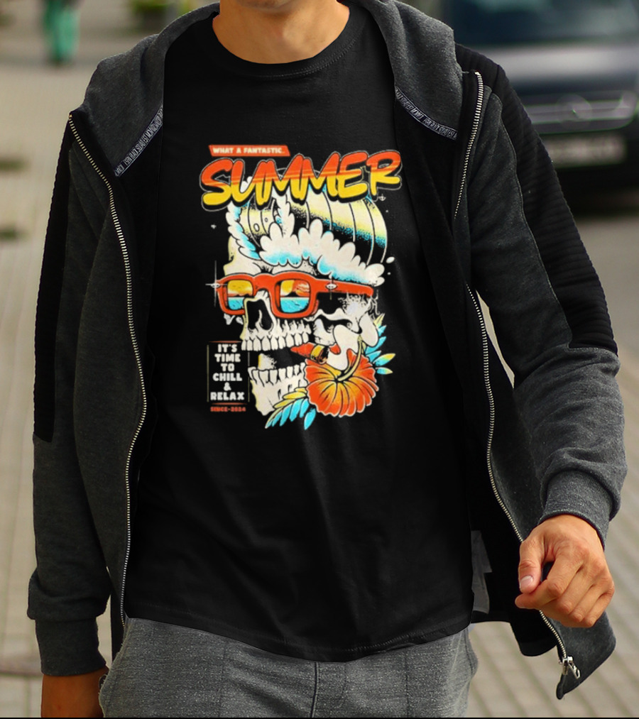 What A Fantastic Summer It's Time To Chill And Relax Skull Surf T-Shirt