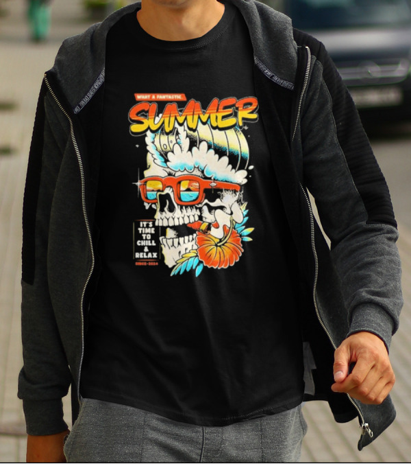 What A Fantastic Summer It's Time To Chill And Relax Skull Surf T-Shirt