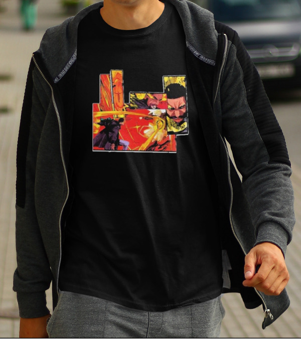 Kid Cudi Moon Man Full Comic Style Dynamic Red And Yellow Panels T-Shirt