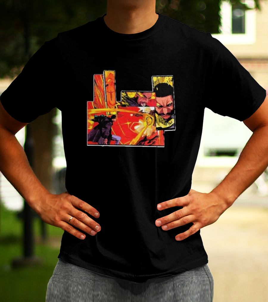 Kid Cudi Moon Man Full Comic Style Dynamic Red And Yellow Panels T-Shirt
