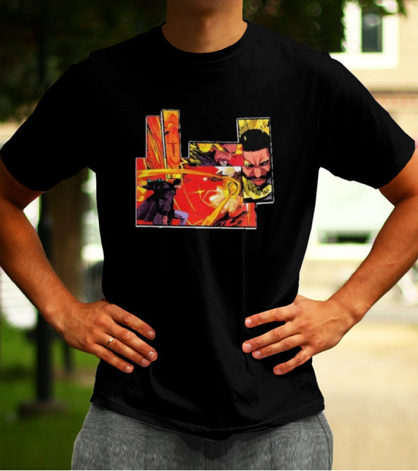 Kid Cudi Moon Man Full Comic Style Dynamic Red And Yellow Panels T-Shirt