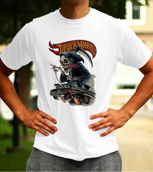 Deadly Wheels Krisna Okky Death Wheels Grim Reaper Driving Flaming Car T-Shirt