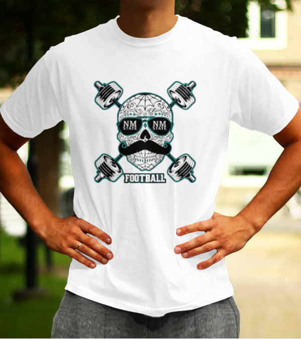 NM State Los Aggies Football Skull With Dumbbells T-Shirt