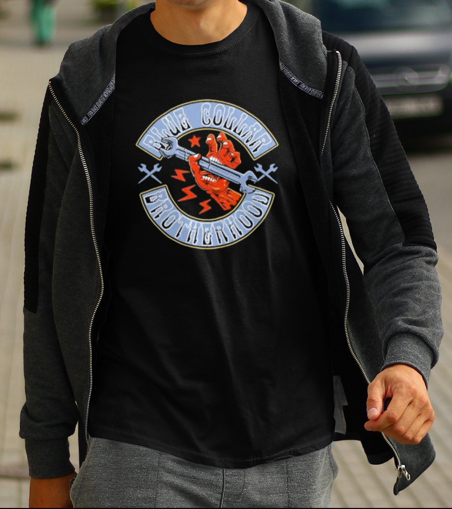 Ikhsan Blue Collar Brotherhood Wrench Fist And Stars T-Shirt