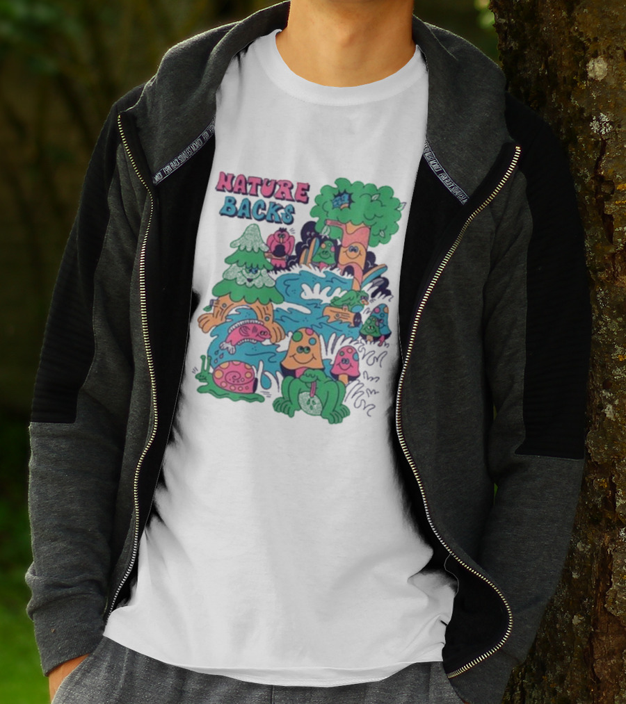 Nature Backs Funky Forest With Colorful Cartoon Animals And Trees T-Shirt