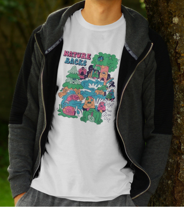 Nature Backs Funky Forest With Colorful Cartoon Animals And Trees T-Shirt