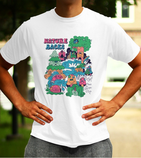 Nature Backs Funky Forest With Colorful Cartoon Animals And Trees T-Shirt