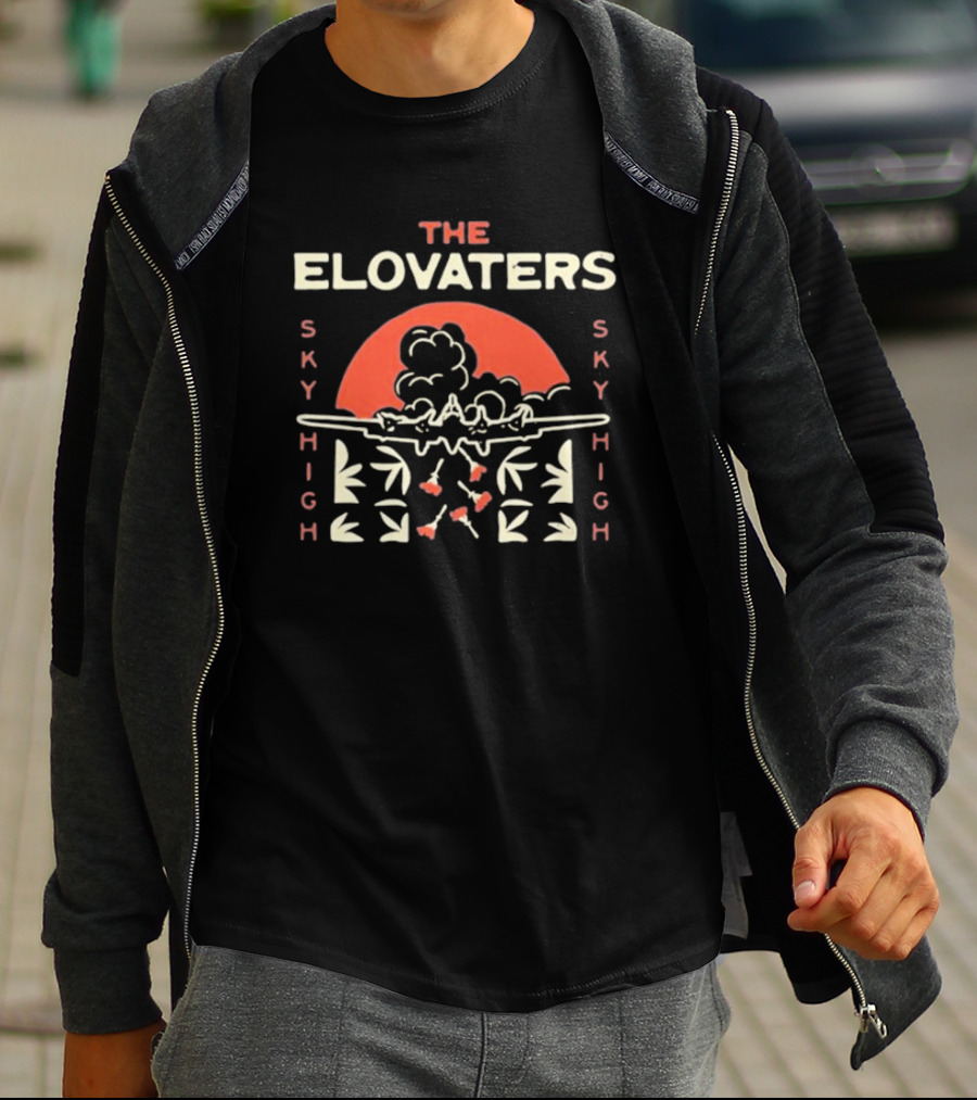 The Elovaters Sky High Airplane Sunset Floral Elements T-Shirt