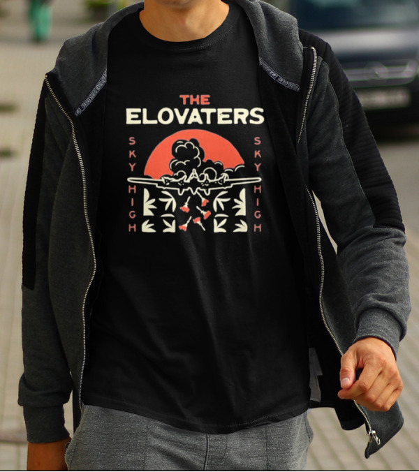 The Elovaters Sky High Airplane Sunset Floral Elements T-Shirt